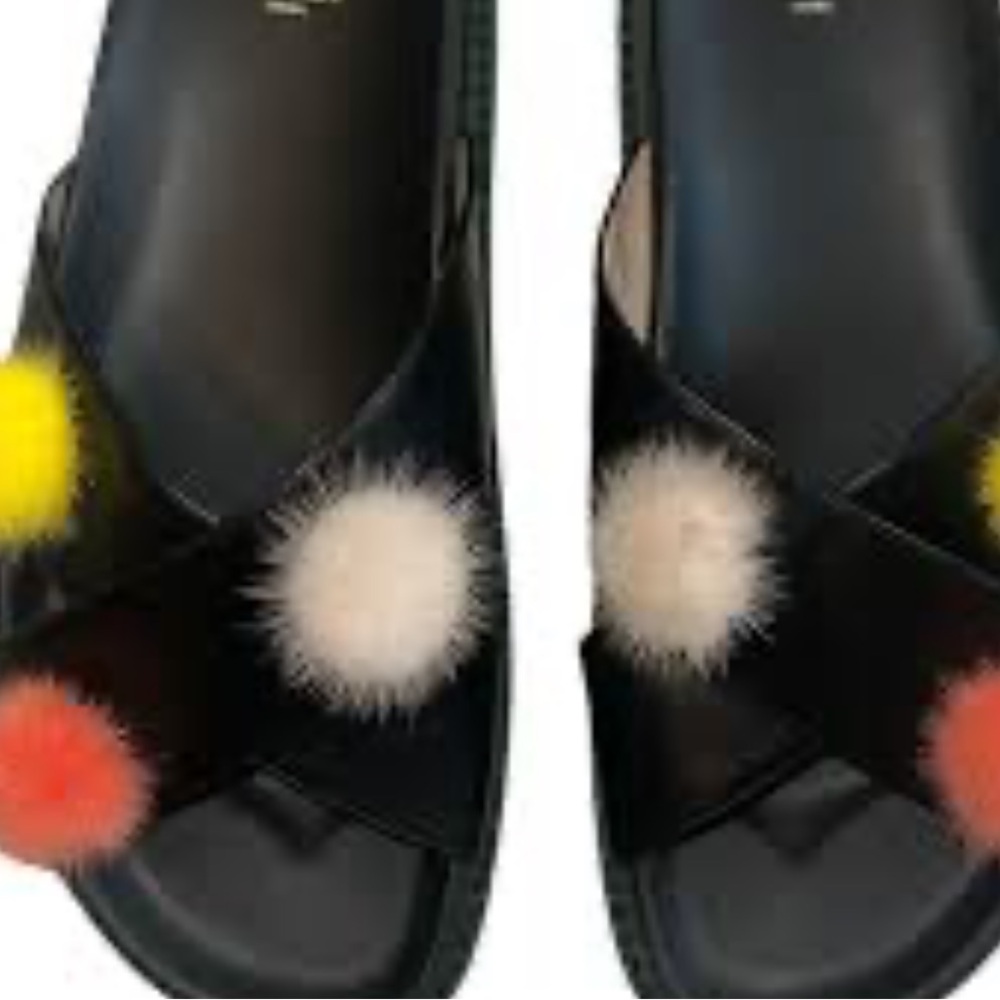 Fendi Black Sandals with Vibrant Pom Poms 38 - Picture 5 of 6